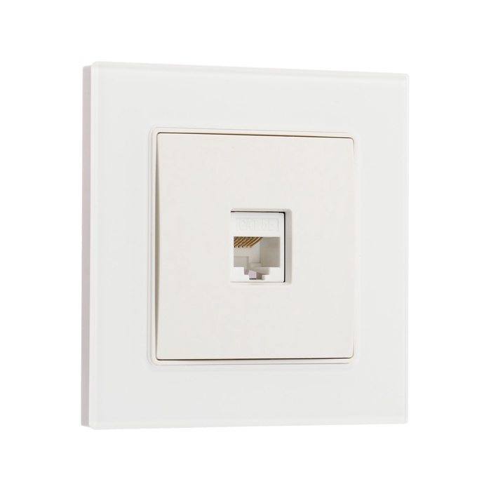 Розетка компьютерная TOT Glossy Glass, стекло, скрытая, одноместная, белая