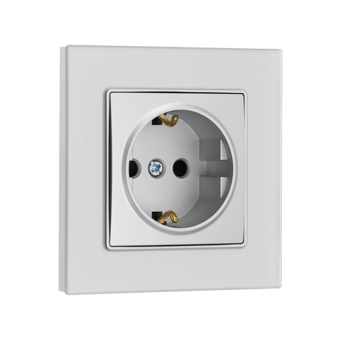 Розетка TOT Matte Glass, 16 А, стекло, скрытая, одноместная, с заземлением, серебристая