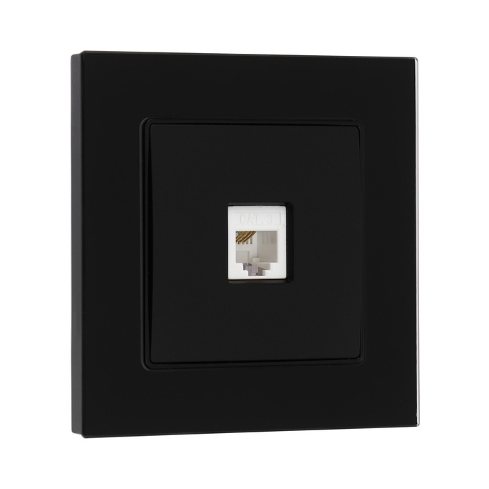 Розетка телефонная TOT Glossy Glass, стекло, скрытая, одноместная, чёрная