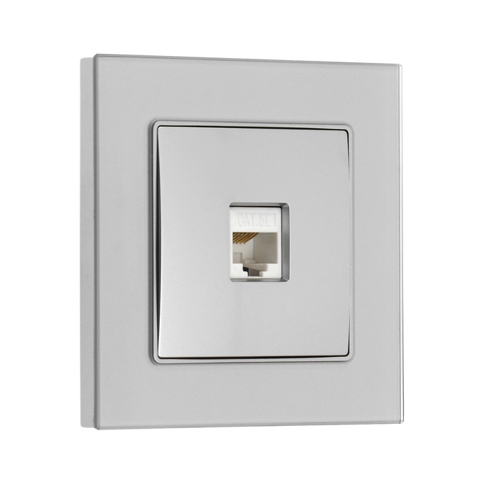 Розетка компьютерная TOT Glossy Glass, стекло, скрытая, одноместная, серебристая