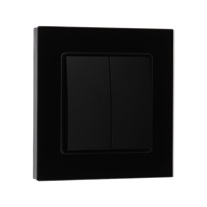 Выключатель TOT Glossy Glass, 10 А, 2 клавиши, скрытый монтаж, стеклянная рамка, чёрный