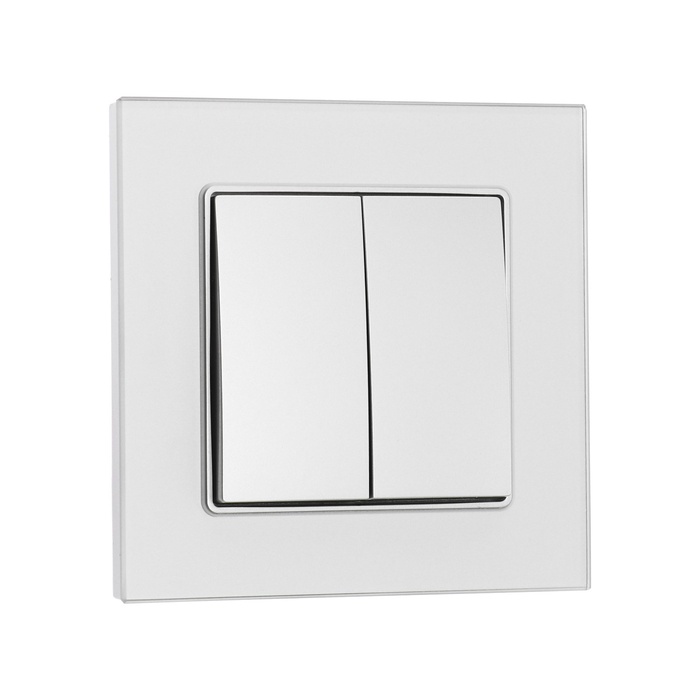 Выключатель TOT Glossy Glass, 10 А, 2 клавиши, скрытый монтаж, стеклянная рамка, серебристый