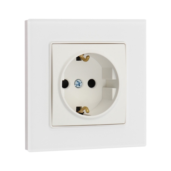 Розетка TOT Matte Glass, 16 А, стекло, скрытая, одноместная, с заземлением, белая
