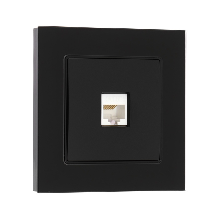 Розетка компьютерная TOT Glossy Glass, стекло, скрытая, одноместная, чёрная