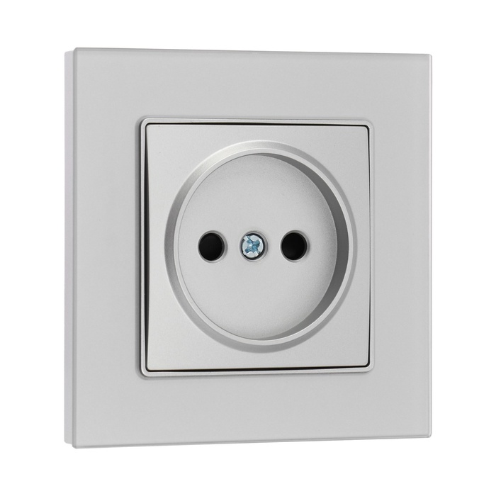 Розетка TOT Matte Glass, 10 А, стекло, скрытая, одноместная, без заземления, серебристая
