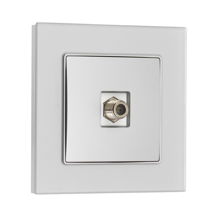 Розетка телевизионная TOT Matte Glass, стекло, скрытая, одноместная, серебристая