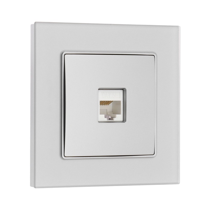 Розетка компьютерная TOT Matte Glass, стекло, скрытая, одноместная, серебристая