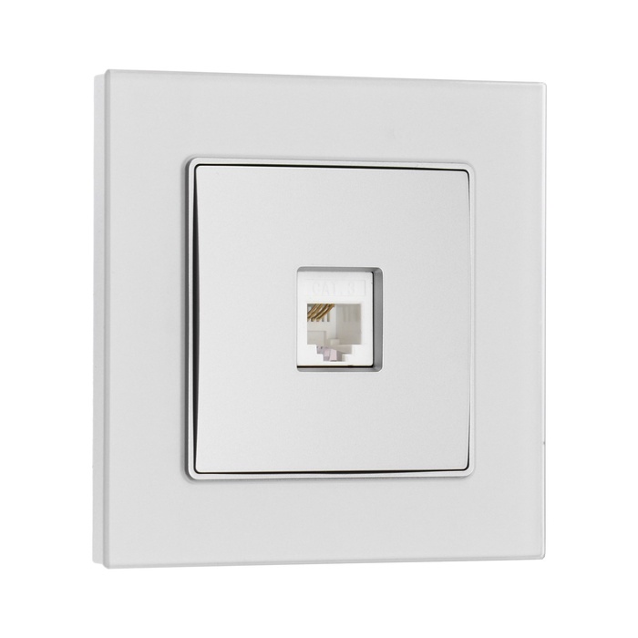 Розетка телефонная TOT Matte Glass, стекло, скрытая, одноместная, серебристая