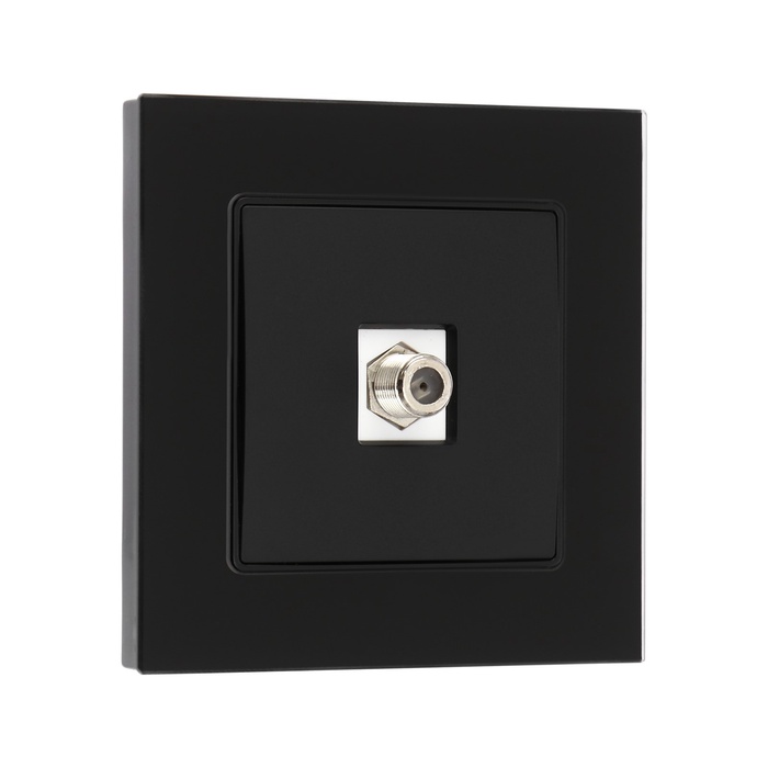 Розетка телевизионная TOT Glossy Glass, стекло, скрытая, одноместная, чёрная