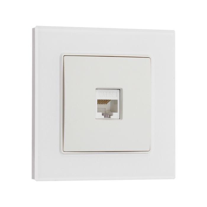 Розетка компьютерная TOT Matte Glass, стекло, скрытая, одноместная, белая