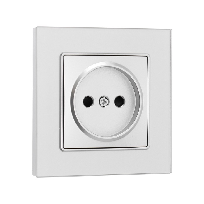 Розетка TOT Glossy Glass, 10 А, стекло, скрытая, одноместная, без заземления, серебристая